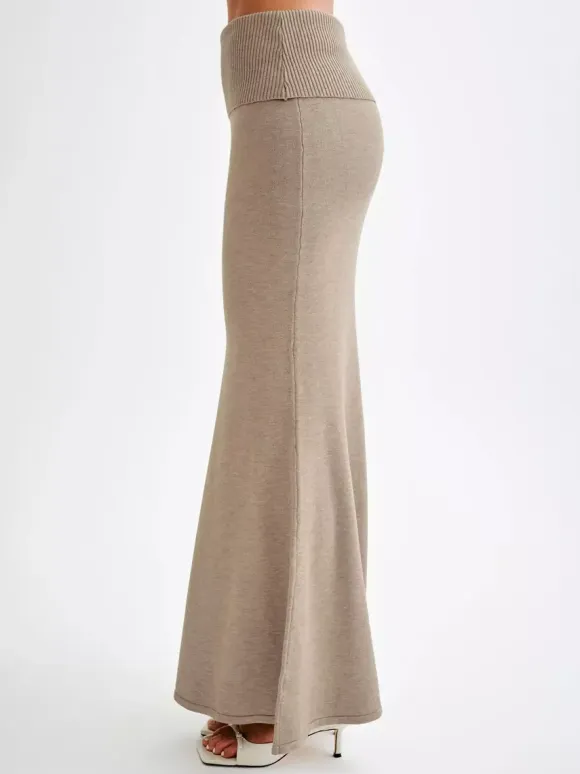 Ribbed Knit High Waist Bodycon Maxi Skirt For Women 2026