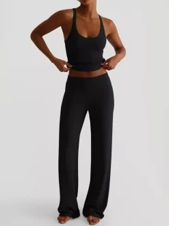Ribbed 2 Piece Lounge Set For Women - Casual Sleeveless Tank Top And Wide Leg Pants Co-ord - Summer Relaxed Fit Outfits 2026