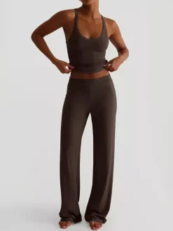 Ribbed 2 Piece Lounge Set For Women - Casual Sleeveless Tank Top And Wide Leg Pants Co-ord - Summer Relaxed Fit Outfits 2026