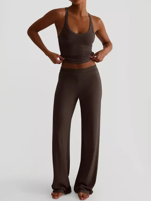 Ribbed 2 Piece Lounge Set For Women - Casual Sleeveless Tank Top And Wide Leg Pants Co-ord - Summer Relaxed Fit Outfits 2026
