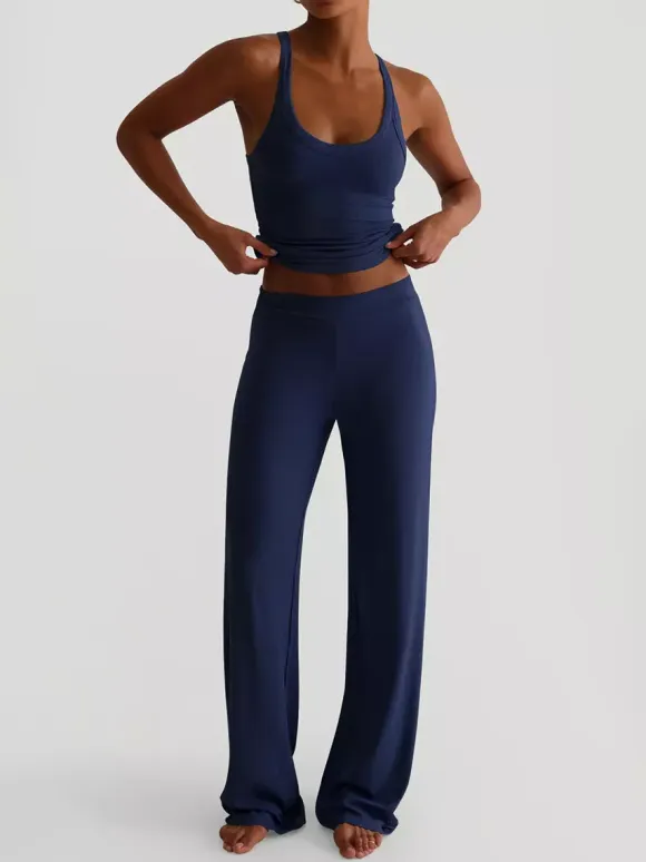 Ribbed 2 Piece Lounge Set For Women - Casual Sleeveless Tank Top And Wide Leg Pants Co-ord - Summer Relaxed Fit Outfits 2026