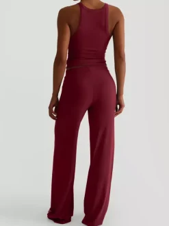 Ribbed 2 Piece Lounge Set For Women - Casual Sleeveless Tank Top And Wide Leg Pants Co-ord - Summer Relaxed Fit Outfits 2026