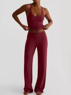 Ribbed 2 Piece Lounge Set For Women - Casual Sleeveless Tank Top And Wide Leg Pants Co-ord - Summer Relaxed Fit Outfits 2026