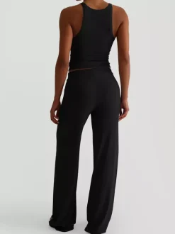 Ribbed 2 Piece Lounge Set For Women - Casual Sleeveless Tank Top And Wide Leg Pants Co-ord - Summer Relaxed Fit Outfits 2026