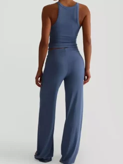 Ribbed 2 Piece Lounge Set For Women - Casual Sleeveless Tank Top And Wide Leg Pants Co-ord - Summer Relaxed Fit Outfits 2026