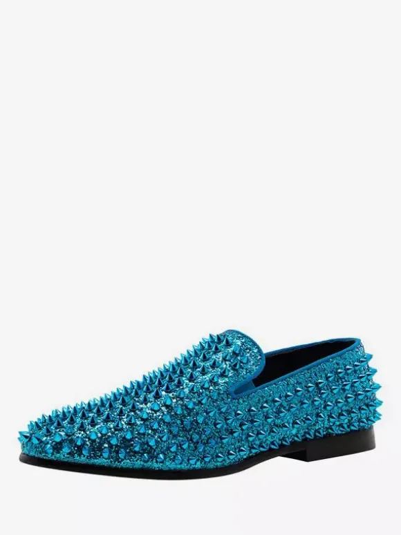 Rivets Loafer Shoes For Men penny Loafer Sequined Glitter Rivets Spikes Slip-On Prom Party Wedding Shoes