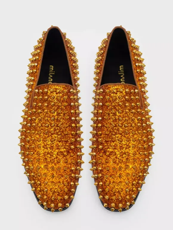 Rivets Loafer Shoes For Men penny Loafer Sequined Glitter Rivets Spikes Slip-On Prom Party Wedding Shoes