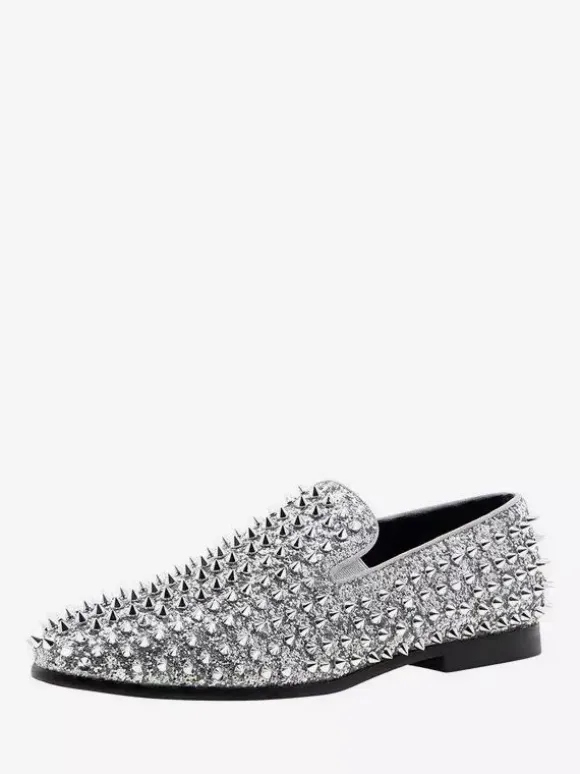 Rivets Loafer Shoes For Men penny Loafer Sequined Glitter Rivets Spikes Slip-On Prom Party Wedding Shoes