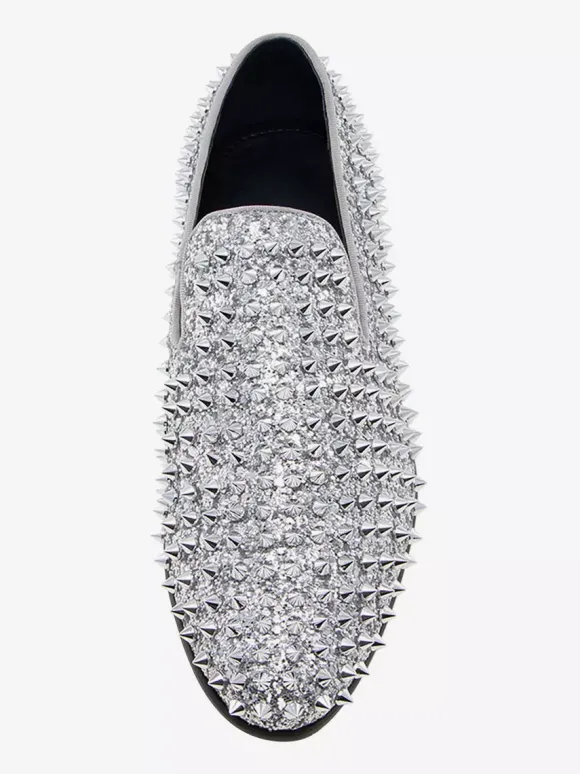Rivets Loafer Shoes For Men penny Loafer Sequined Glitter Rivets Spikes Slip-On Prom Party Wedding Shoes