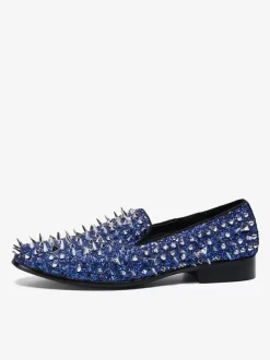 Rivets Round Toe PU Leather Men's Rivets Loafer Shoes Prom Wedding Shoes