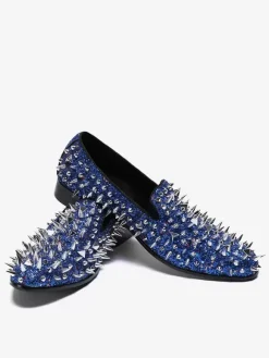 Rivets Round Toe PU Leather Men's Rivets Loafer Shoes Prom Wedding Shoes