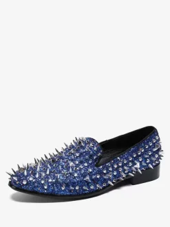 Rivets Round Toe PU Leather Men's Rivets Loafer Shoes Prom Wedding Shoes
