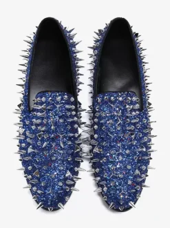 Rivets Round Toe PU Leather Men's Rivets Loafer Shoes Prom Wedding Shoes