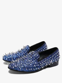 Rivets Round Toe PU Leather Men's Rivets Loafer Shoes Prom Wedding Shoes