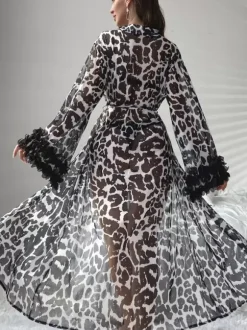 Robes Sleepwear Nightgown Leopard Print Lingerie