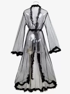 Robes Tulle Feathers Sheer Lingerie