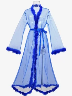 Robes Tulle Feathers Sheer Lingerie