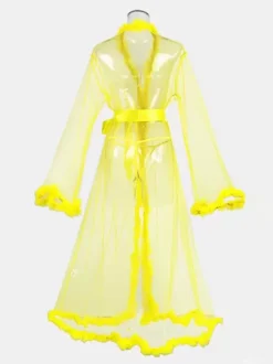 Robes Tulle Feathers Sheer Lingerie