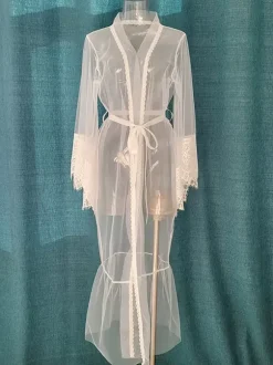 Robes Tulle Lace Sheer See Through Lingerie Sleepwear Nightgown