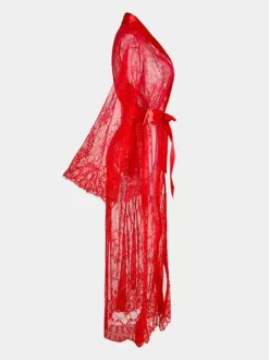 Robes Lace See Through Sheer Sleepwear Nightgown Long Sleeve Lingerie