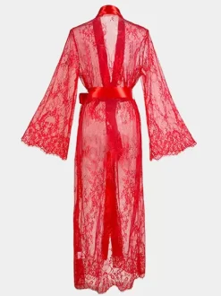 Robes Lace See Through Sheer Sleepwear Nightgown Long Sleeve Lingerie
