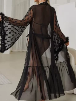 Robes Silk Long Sleeve See Through Sheer Sleep Gown Lingerie
