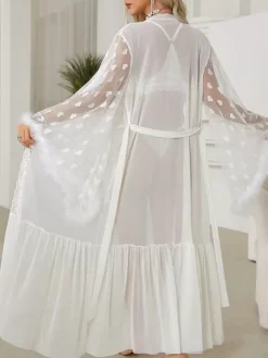 Robes Silk Long Sleeve See Through Sheer Sleep Gown Lingerie