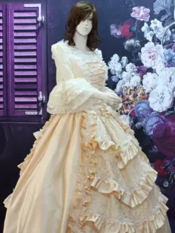 Rococo Beige Court Lace Ruffles Dress Synthetic Costume