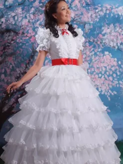 Rococo Blue Tiered Dress Royal Court Synthetic Costumes