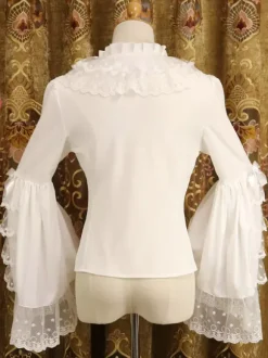 Rococo Lolita Shirt Lace Trim Ruffle Bow Chiffon Lolita Blouse
