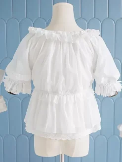 ROCOCO Style Lolita Blouses White Lolita Top Long Sleeves Ruffles Lolita Shirt