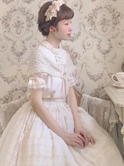 ROCOCO Style Lolita Blouses Light Apricot Half Sleeves Lolita Top Bows Lace Lolita Shirt