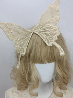 ROCOCO Style Lolita Accessories Light Sky Blue Pearls Headwear Butterfly Pattern Miscellaneous