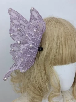 ROCOCO Style Lolita Accessories Light Sky Blue Pearls Headwear Butterfly Pattern Miscellaneous