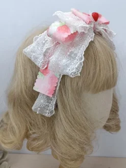 ROCOCO Style Lolita Accessories Cameo Pink Lace Bows Headwear Miscellaneous
