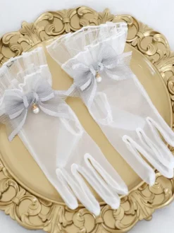 ROCOCO Style Lolita Accessories Deep Blue Bows Pearls Polyester Fiber Accessory Miscellaneous
