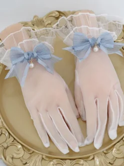 ROCOCO Style Lolita Accessories Deep Blue Bows Pearls Polyester Fiber Accessory Miscellaneous