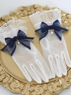 ROCOCO Style Lolita Accessories Deep Blue Bows Pearls Polyester Fiber Accessory Miscellaneous