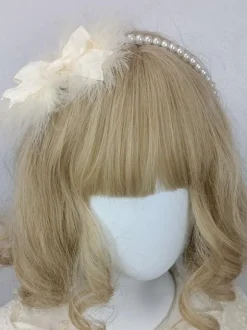 ROCOCO Style Lolita Accessories Ecru White Feathers Bows Headwear Miscellaneous