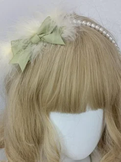 ROCOCO Style Lolita Accessories Ecru White Feathers Bows Headwear Miscellaneous