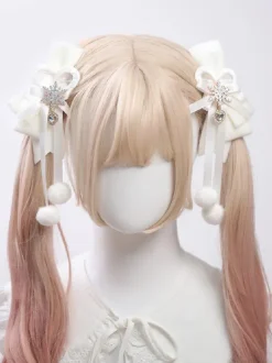 ROCOCO Style Lolita Accessories White Pom Poms Bows Headwear Miscellaneous