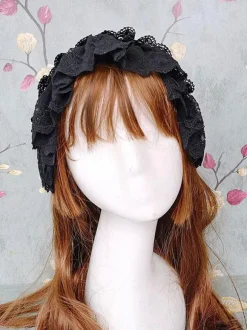 ROCOCO Style Lolita Accessories Infanta Black Ruffles Polyester Headwear Miscellaneous