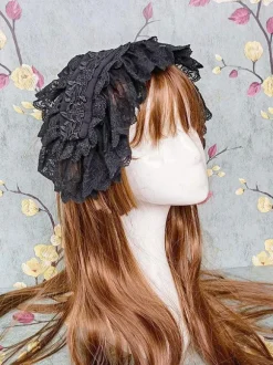 ROCOCO Style Lolita Accessories Infanta Black Ruffles Polyester Headwear Miscellaneous