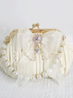 ROCOCO Style Lolita Bag Bow Black Rhinestones Pearls Accessory Polyester Lolita Accessories