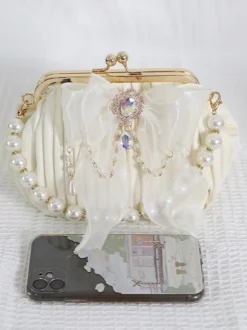 ROCOCO Style Lolita Bag Bow Black Rhinestones Pearls Accessory Polyester Lolita Accessories