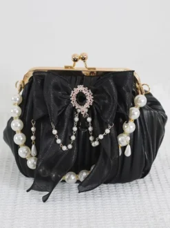 ROCOCO Style Lolita Bag Bow Black Rhinestones Pearls Accessory Polyester Lolita Accessories