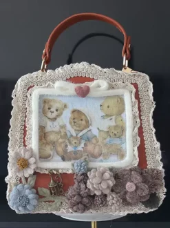 ROCOCO Style Lolita Bag Coffee Brown Polyester Flowers Bows Polyester Fiber Handbag Lolita Accessories