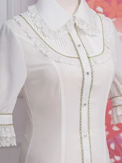 ROCOCO Style Lolita Blouses Ruffles Lace Lolita Top Half Sleeves Blouse White Lolita Shirt