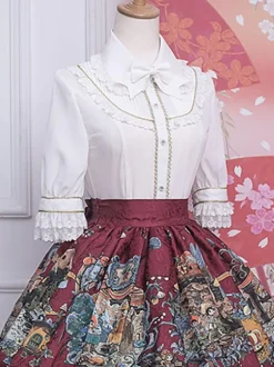 ROCOCO Style Lolita Blouses Ruffles Lace Lolita Top Half Sleeves Blouse White Lolita Shirt