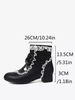 ROCOCO Style Lolita Boots White Bows Ruffles Pearls Round Toe PU Leather Lolita Footwear